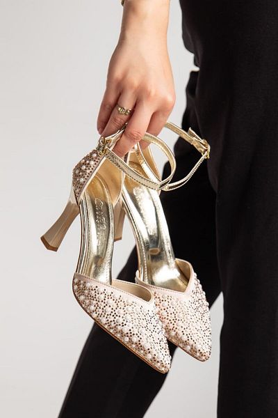 ALGİY MODA Stone Detailed Gecce Series Women's Evening Dress Heeled Shoes