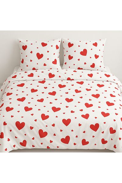 Madame Home Double Size Duvet Cover Set with Pillow Red Heart Pattern Daily Use