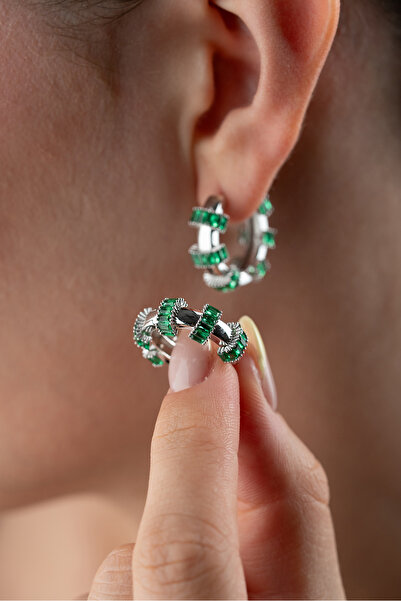 Silvano Jewelry 925 Ayar Gümüş Halka Baget Taşlı Küpe