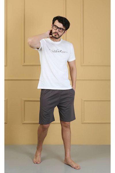 dealp Men's 100% Cotton Printed Short Sleeve Shorts Summer Pajamas Set with Pockets