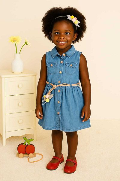 Tosyalı Burak Bebe Girls Summer Denim Dress and Buckle for Kids Ages 1-5 Years