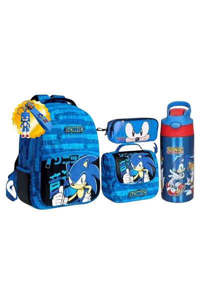 Sonic Licensed School Bag, Lunch Box, Pen Bag - Steel Flask 500 ml Gift