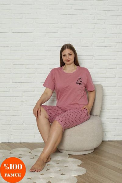 dealp Women's Plus Size 100% Cotton Summer Short Sleeve Pocket Capri Bermuda Pajamas Set