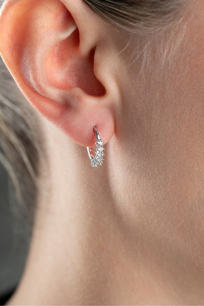 Silvano Jewelry 925 Ayar Gümüş Zirkon Taşlı Halka Küpe