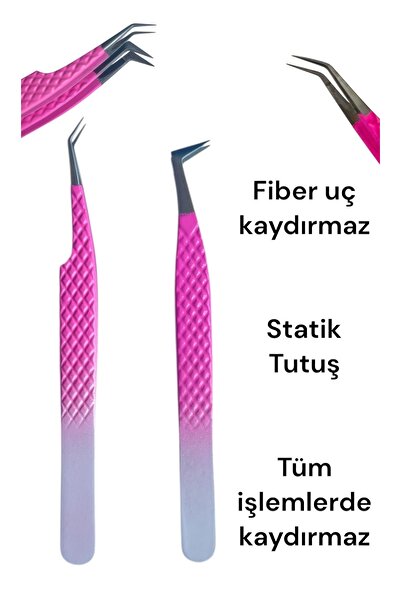 MEDIBA Ipek Kirpik Cımbız SET 2 Li Fiber Uç Tüm Kirpik Işlemleri Için Ipek Ki...