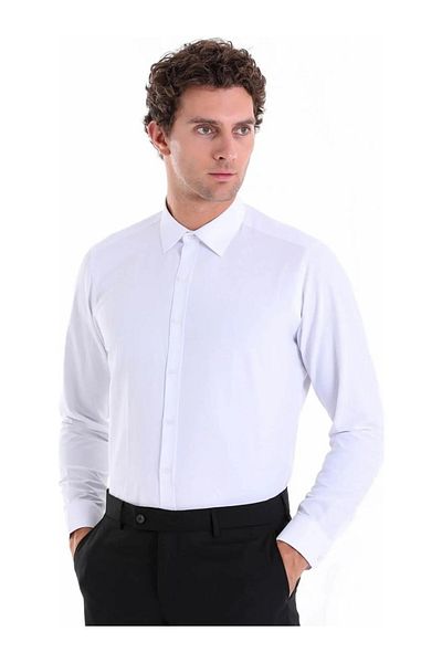 nightblack Bright White Satin Fabric Slim Skinny Shirt with Iron-On Tie and Stylish Cufflink Gift