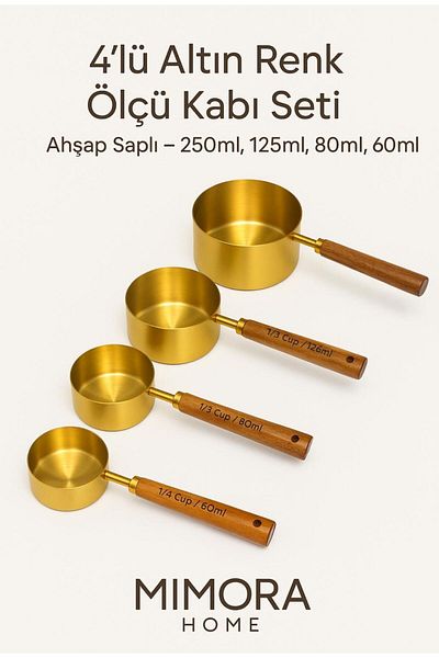 MİMORA HOME 4 Pieces Large Size Stainless Steel Wooden Handle Pinterest Measuring Spoon Set Measuring Cup