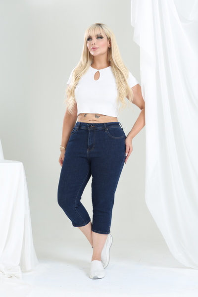 Era Lisa Büyük Beden Likralı Mavi Klasik Kot Kapri