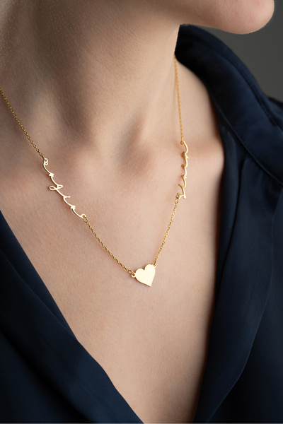 Silvano Jewelry 925 Ayar Gümüş Kişiye Özel Kalpli Çift İsimli Kolye