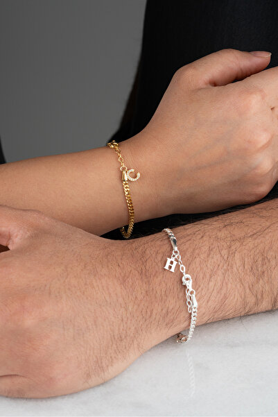 Silvano Jewelry 925 Ayar Gümüş Kişiye Özel Harfli Çift Bileklik