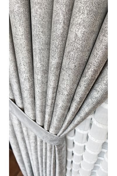 Yuka Troy Gray Double Wing Closely Pleated Jacquard Satin Textured Background Curtain with Shiny Pattern 100 X 260