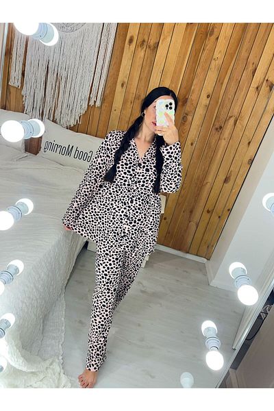 Pijamapartisi Leopard Print Combed Cotton Cloth Maternity Lohusa Pajama Suit