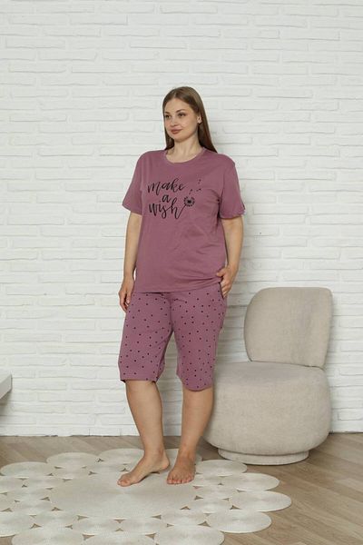 dealp Women's Black Large Size 100% Cotton Summer Short Sleeve Pocket Capri Bermuda Pajama Set
