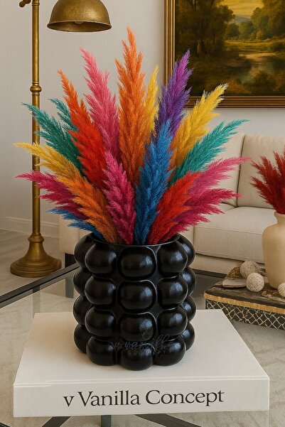 v Vanilla Concept El Yapımı Bohem Bubble Vazo – Parlak Siyah Modern Minimalist Seramik Tasarım | v Vanilla Concept