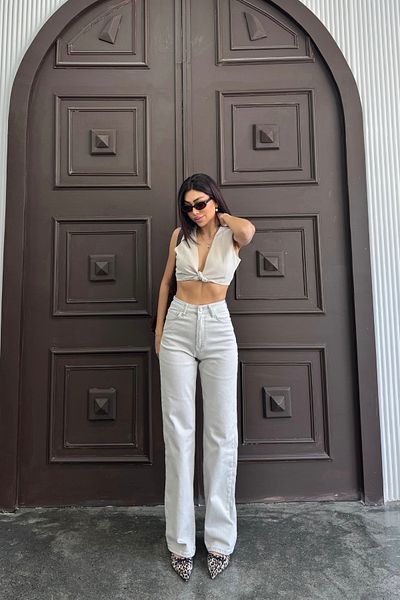 XRAY JEANS Pantaloni de damă elastici cu picioare largi Palazzo crem