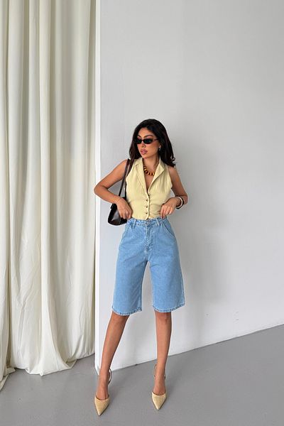 XRAY JEANS Blugi de damă până la genunchi, pantaloni scurți de vară, albastru gheață
