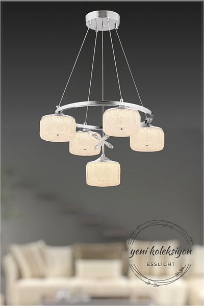 ESSLİGHT Candy 5 Li Pendant Lamp Led Chandelier with Candy Glass (White Yellow Daylight) |   Living Room Kitchen Bedroom Office