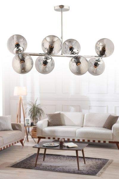 ESSLİGHT Roma 8 Row Chandelier (Smoked Glass) Living Room Kitchen Dining Table Top