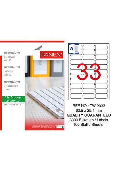 Tanex Tw-2033 Laser Label Συσκευασία 100 τεμαχίων