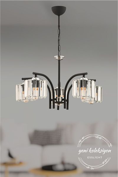 ESSLİGHT Milan 5-Piece Chandelier (Crystal Stone) Living Room Bedroom Kitchen Young Room Office