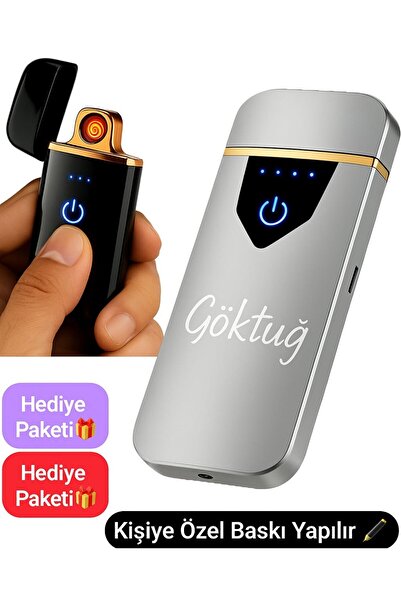 TrendÜrünlerim Kişiye Özel Baskılı Vip Alevsiz Çakmak Parmak Izi Dokunmatik Ş...