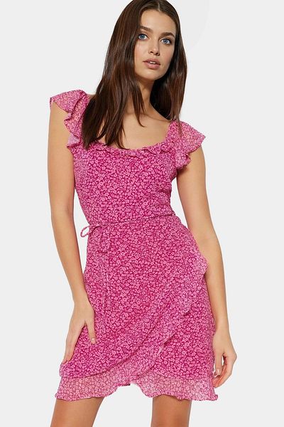PayBuy Chiffon Mini Dress Floral Pattern Short Sleeve a Line Summer Stylish Appearance Casual Wear Comfortable Cutout