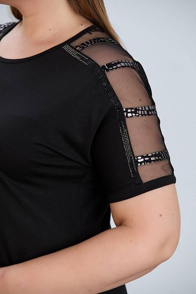 BERA LINE PLUS Women's Plus Size Shoulder Tulle Stone Detailed Short Sleeve Blouse