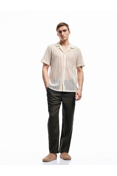 Koton Linen Chino Summer Trousers with Button Pocket Detail at the Waist