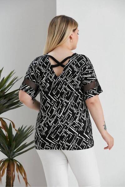 BERA LINE PLUS Γυναικεία μπλούζα με μοτίβο σε μεγάλο μέγεθος με λεπτομέρεια από τούλι