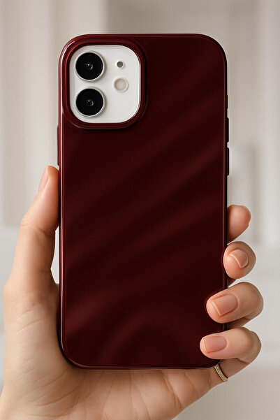 Fibaks Apple iPhone 11 Kılıf Parlak Kabartmalı Dalga Tasarımlı Desenli Mürdüm Darbe Emici Silikon Kapak