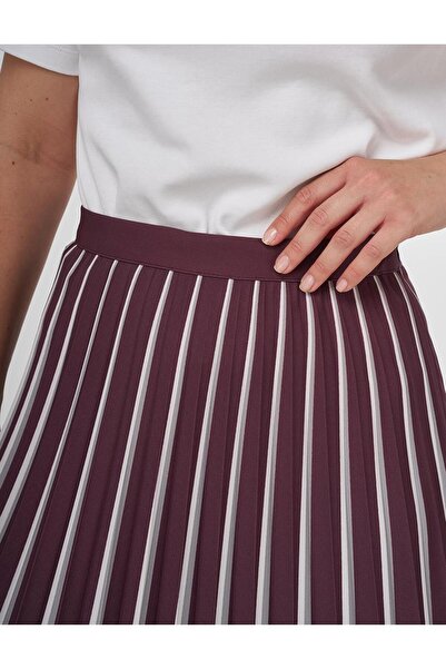 Kayra Çizgi Baskı Detaylı Piliseli Etek Vizon-Siyah