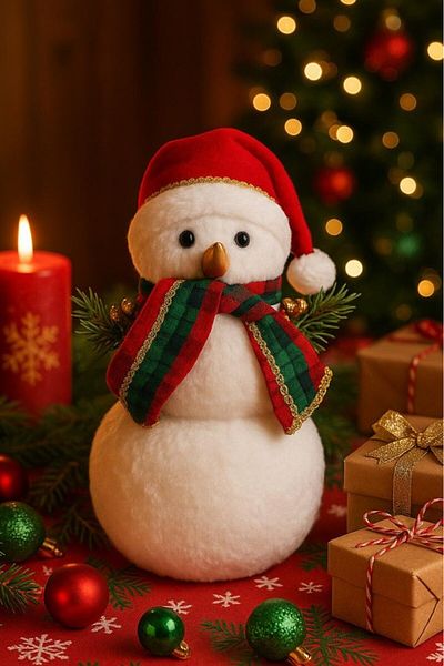 BeySüS Christmas Pine Tree - Cute Snowman Fur Ornament Table Decor