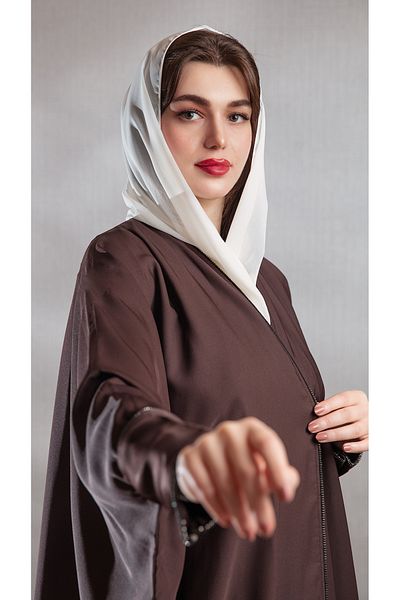 outline Brown Abaya Bisht Decorated with Sequins
