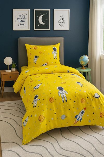 Violacasa Σετ Παπλωματοθήκη Young Room με Ελαστικά Σεντόνια 100% Cotton Space Yellow