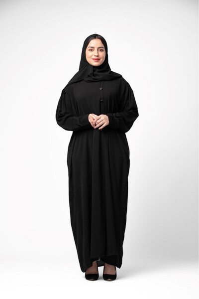 outline عباية سوداء بأكمام مميزة وطقطق مخفي