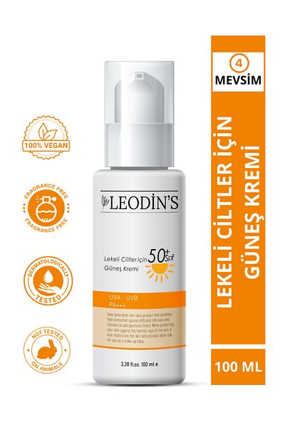 LEODİNS Spf 50 Anti-Blemish Sunscreen - Tone Equalizing, Oil-Free, Moisturizing Face Cream 100ml
