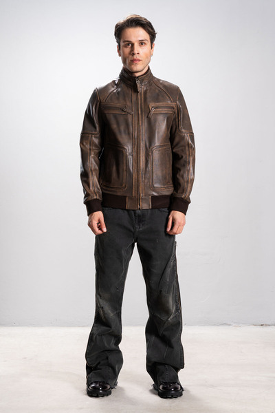 Dericlub DERİCLUB Odesso Erkek Ribanalı Kolej Gerçek Deri Mont SİYAH/TABA