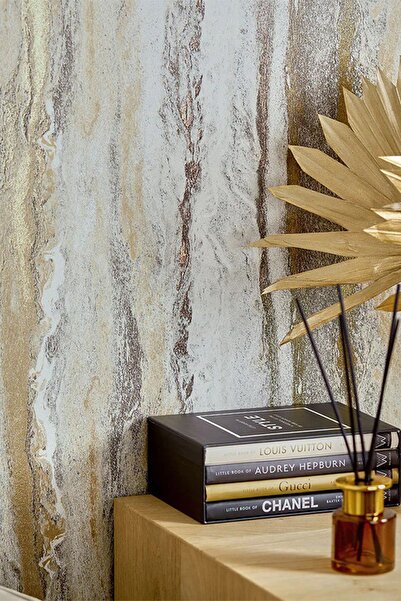 Bien Duvar Kağıtları Bien Exclusive 5367 Metalik Gri ve Altın Zion Akan Desen...