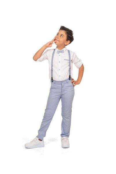 RAPAPA Oxford Shirt Long Pants Men's Children's Set Mnk0302 Blue - 6218