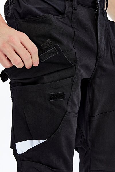 Uniprom İş Pantolonu Madrid Model 10 Cepli Likralı Diz Destekli Full Siyah