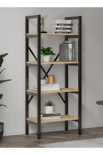 mebars Metal Kitaplık 4 Raflı Çok Amaçlı Dosya Kitap Rafı Ofis Salon Raf 150x...