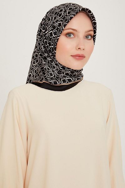 Armine Silk Scarf 2025 Winter - 9248-01 Black Camel Twill