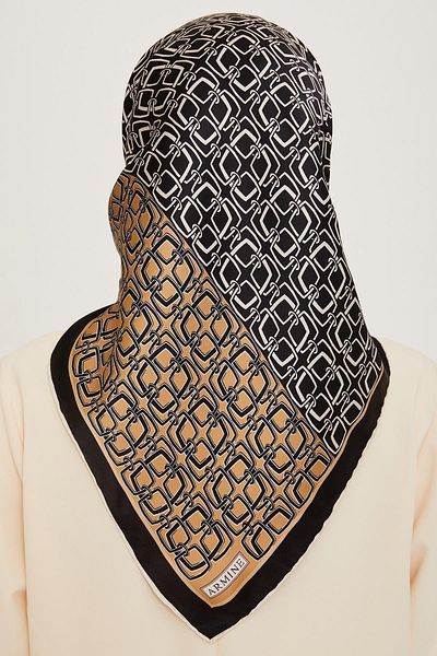 Armine Silk Scarf 2025 Winter - 9248-01 Black Camel Twill