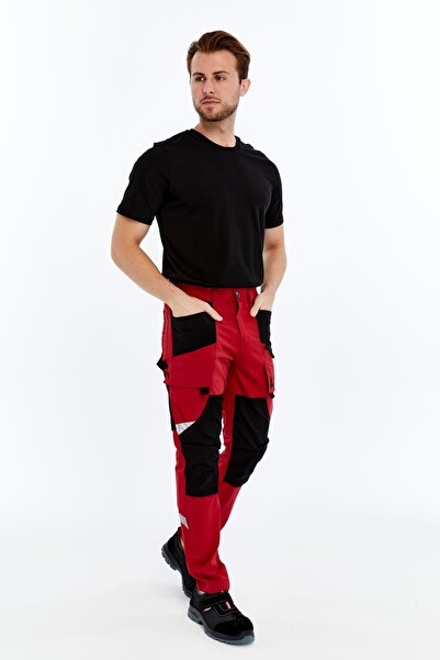 Uniprom İş Pantolonu Madrid Model 10 Cepli Full Likralı Diz Destekli Kırmızı