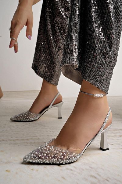 Nesil Shoes Sandale de damă Uraz 451 Silver Pearl Elastic