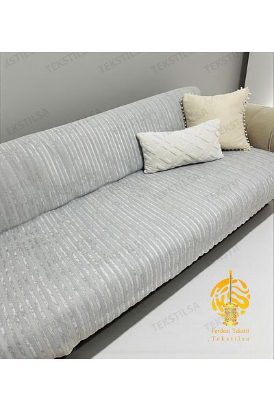 Tekstilsa Sponge Sofa Cover New Fashion Striped Light Gray Color 1Pc 210*170 cm