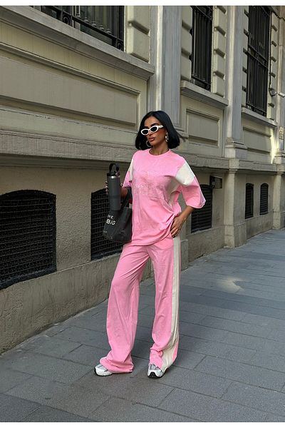 Bliss Women's Paris Short Sleeve Comfortable Fit Bottom Top Pink Tracksuit Set