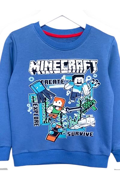 LİTTLE TORTOİSE Minecraf Printed Combed Cotton Fabric Boy's T-Shirt - Shorts Set
