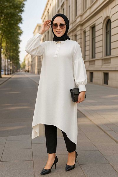 Neva Style تونيك حجاب إكرو بتفاصيل غير متماثلة 615e