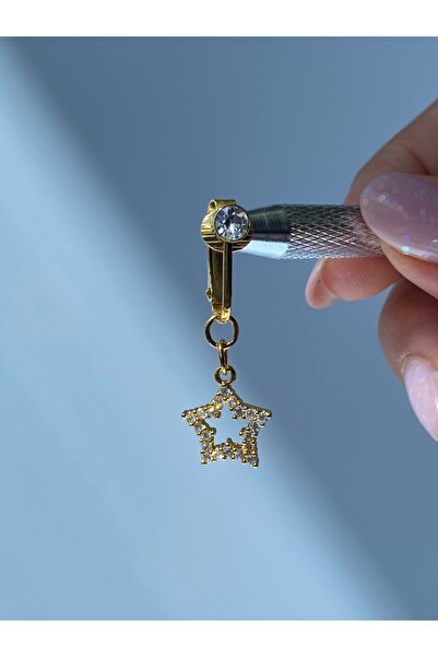 kurukafagift Çelik Göbek Piercing Mıknatıslı Deliksiz Kullanım Sıkıştırmalı Yıldız Sallantılı Model